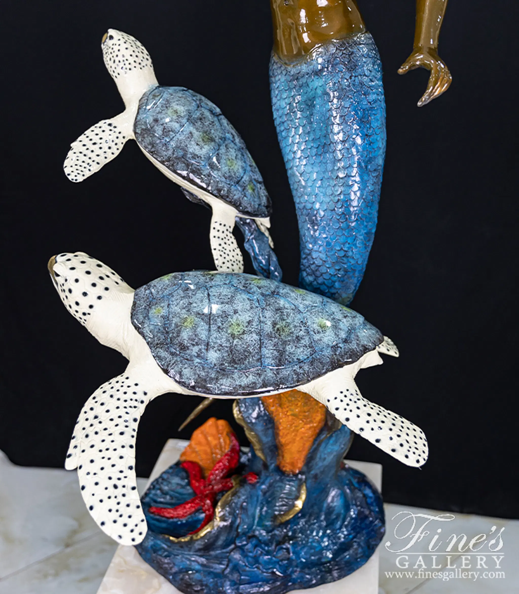 Bronze Fountains - Bronze Mermaid With Sea Turtles Fountain - BF